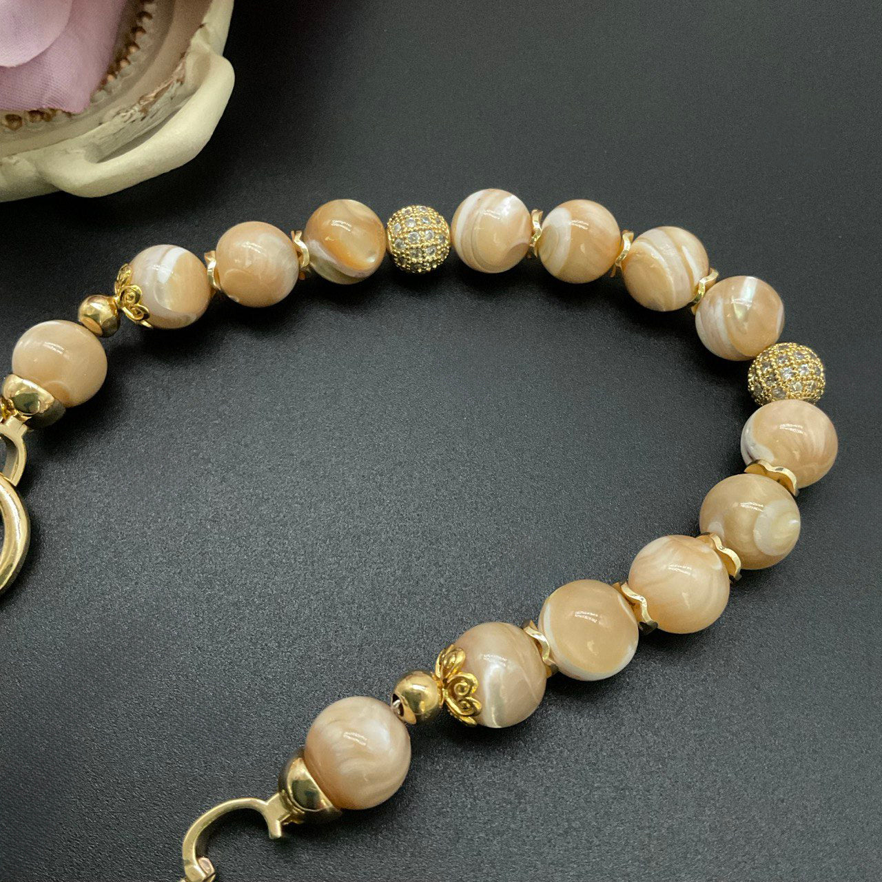 CUSTOM Option - Handmade St Rose of Lima w Baby Jesus Gemstones Bracelet | Trochus Shell Beads Stones Jewelry | Catholic Bracelet Premium Quality