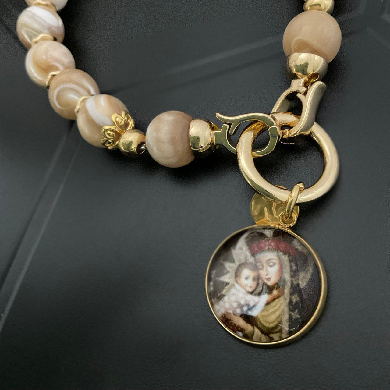 CUSTOM Option - Handmade St Rose of Lima w Baby Jesus Gemstones Bracelet | Trochus Shell Beads Stones Jewelry | Catholic Bracelet Premium Quality