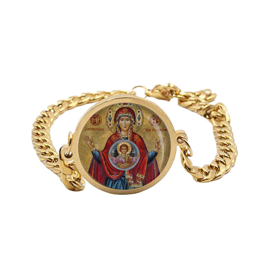 Our Lady Ark Of The New Covenant Curb Bracelet Gold or Silver tone Religious Jewelry Simple Chain