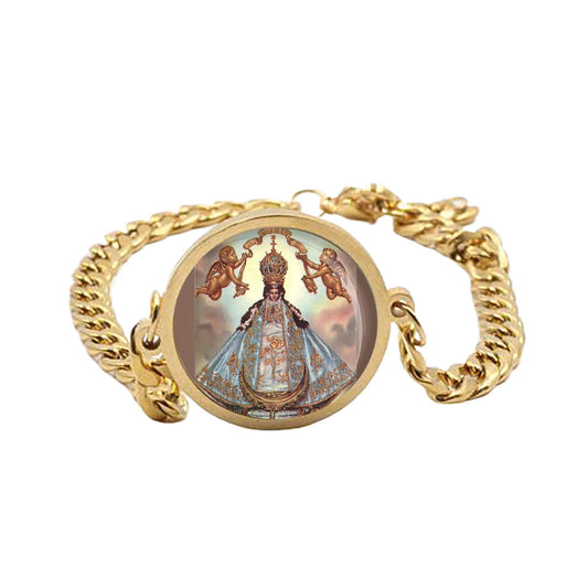 Our Lady San Juan Curb Bracelet Gold or Silver tone Religious Jewelry Simple Chain