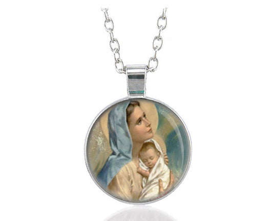 Mother Mary with Sleeping Baby Jesus Necklace Christian