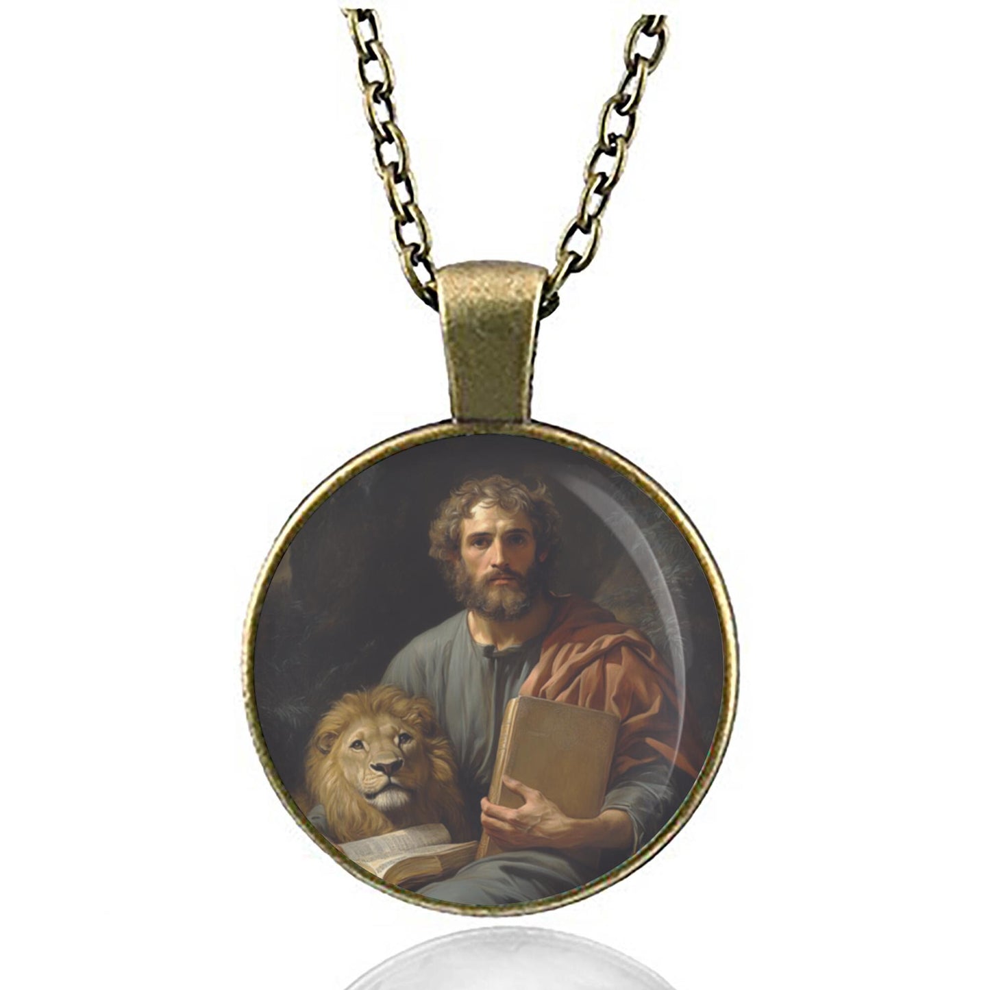 Saint Mark the Evangelist and Lion Medal Necklace Round Pendant