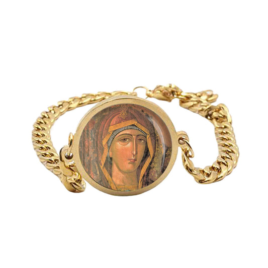 Our Lady Philermos Curb Bracelet Gold or Silver tone Religious Jewelry Simple Chain