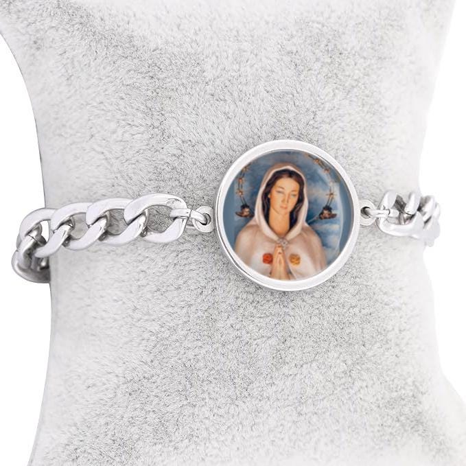 Our Lady Rosa Mystica Mary Curb Bracelet Gold or Silver tone Religious Jewelry Simple Chain