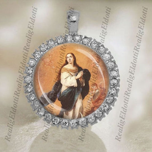 Virgin Mary Immaculate Conception Catholic Silver Tone Medal Pendant Jewelry
