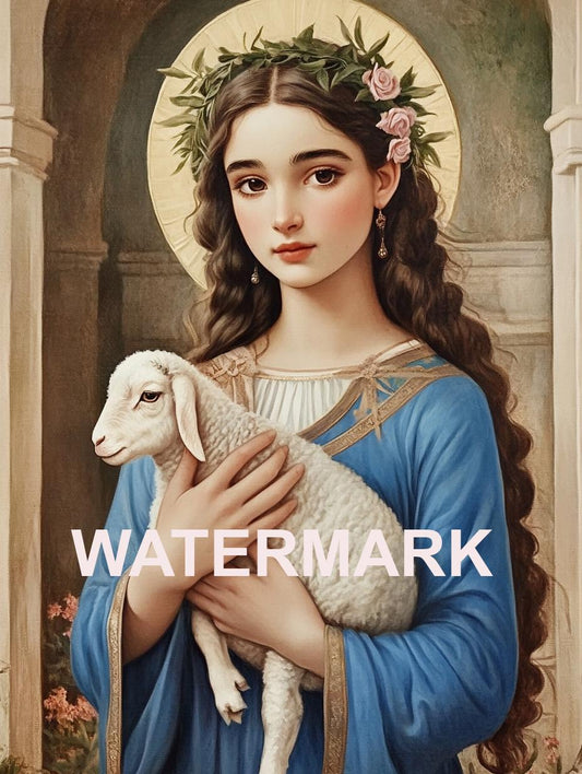 Saint Agnes of Rome with Lamb Religious Art Digital Image image 0