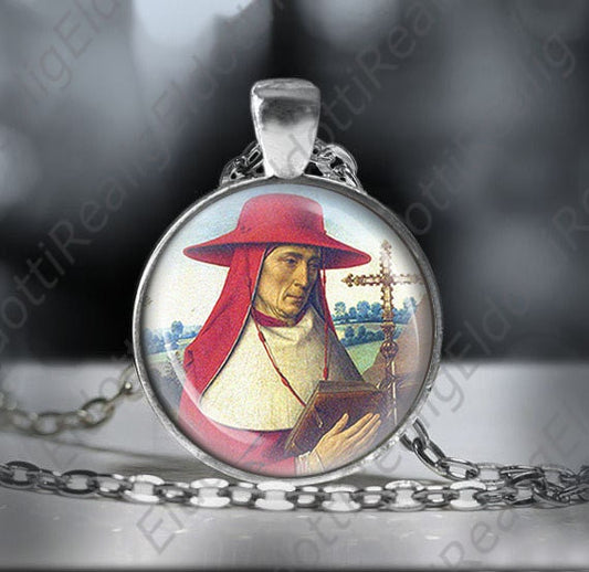 St. Erasmus Catholic Necklace. Silver Tone Medal Pendant Christian Religious Jewelry