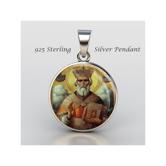 Saint Nicholas Catholic sterling silver 925 Christian Medal Patron Pendant image 0