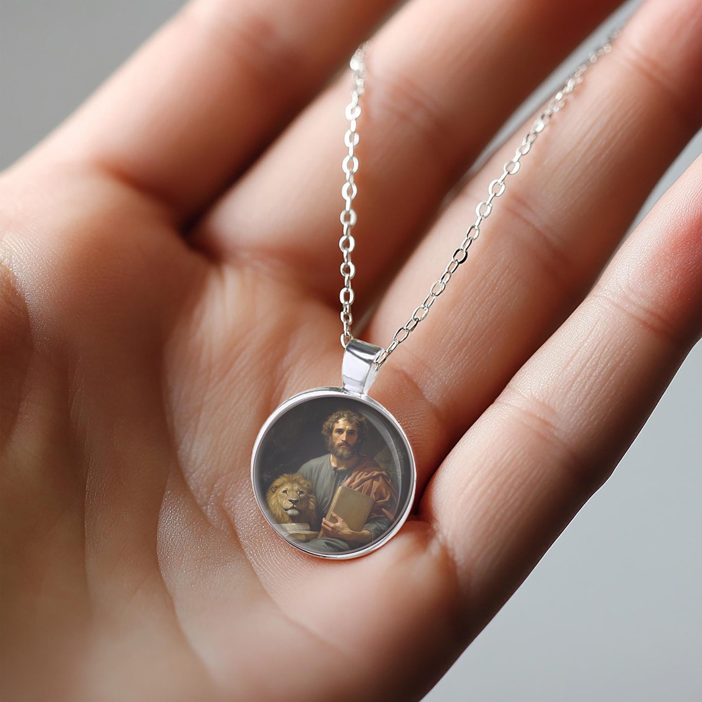Saint Mark the Evangelist and Lion Medal Necklace Round Pendant