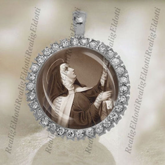 St. Teresa of Avila Christian Patron Catholic Silver Tone Medal Pendant