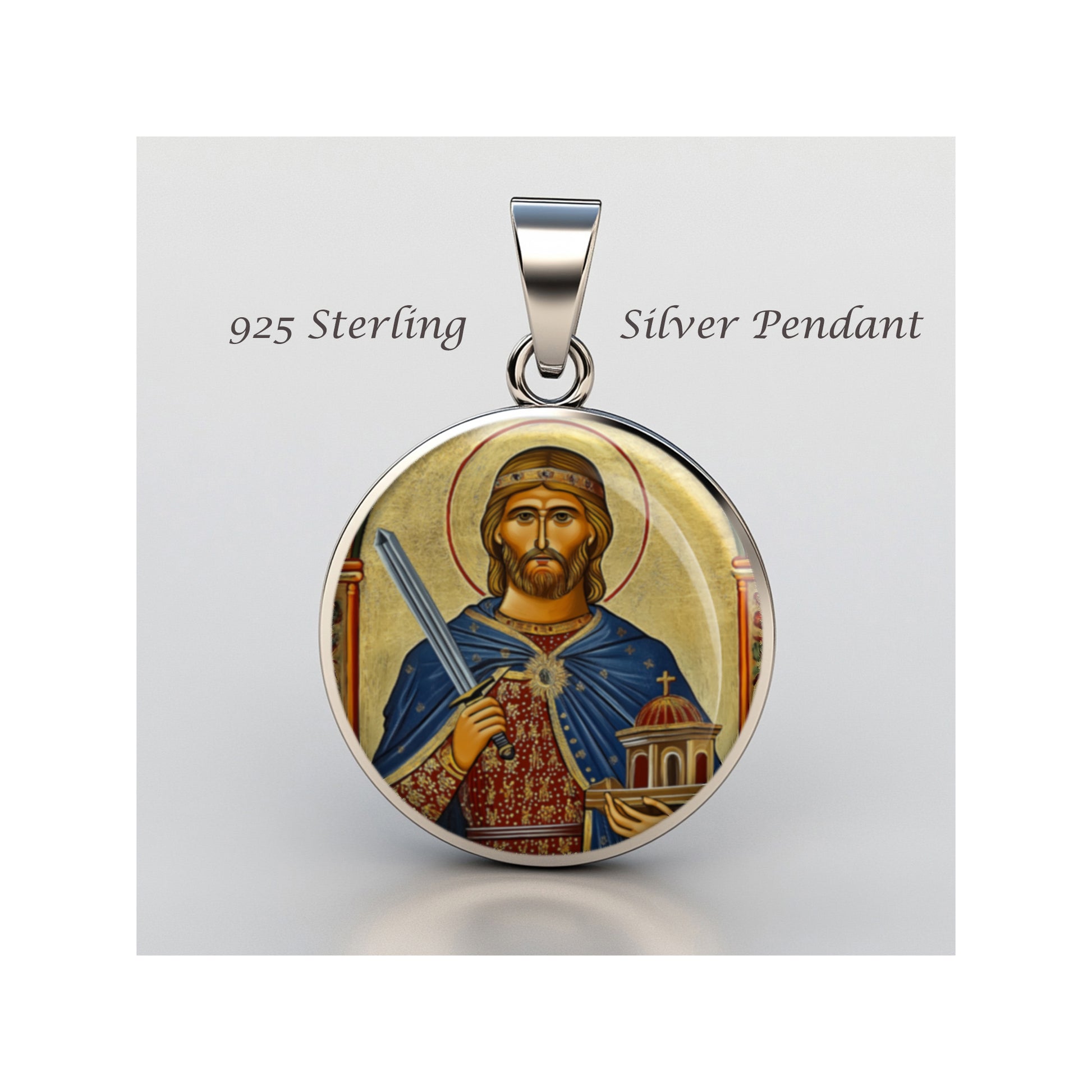 Saint Olaf Of Norway Catholic sterling silver 925 Christian Medal Patron Pendant image 0
