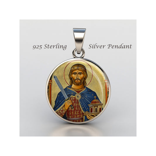Saint Olaf Of Norway Catholic sterling silver 925 Christian Medal Patron Pendant image 0