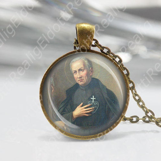 St Paul of the Cross Italian mystic Catholic Necklace Medal Patron Saint Pendant Bronze Retro Style w Chain NEW