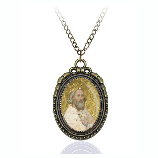 St Edward the Confessor Necklace Pendant Jewelry Medal Oval Bronze Pendant