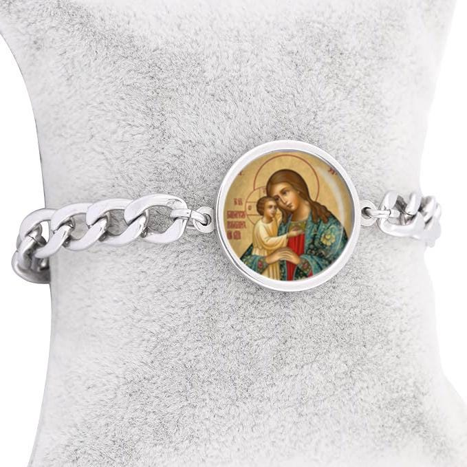 Our Lady Search of The Perishing Vzyskanie Pogibshih Curb Bracelet Gold or Silver tone Religious Jewelry Simple Chain