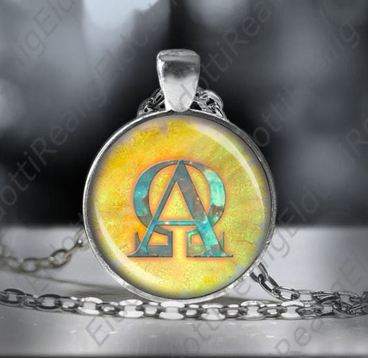 The Alpha and Omega symbols Necklace - Christian Catholic Medal Silvertone Pendant Religious Jewelry