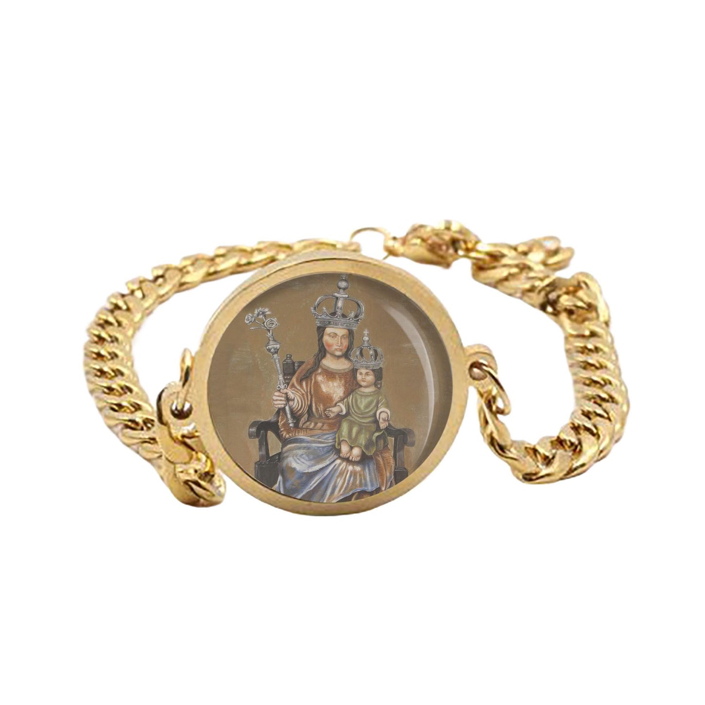 Our Lady Europe And Patroness Of Gibraltar Curb Bracelet Gold or Silver tone Religious Jewelry Simple Chain