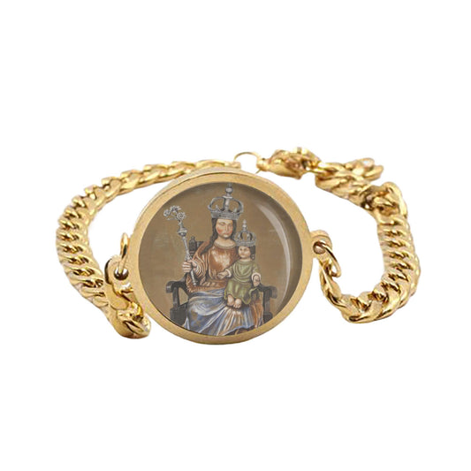 Our Lady Europe And Patroness Of Gibraltar Curb Bracelet Gold or Silver tone Religious Jewelry Simple Chain