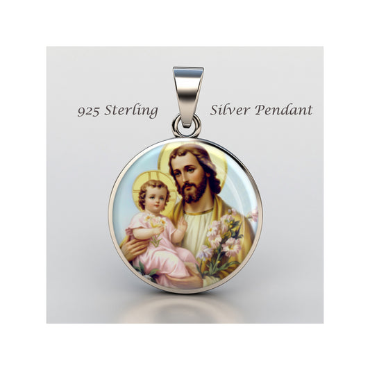 Saint Joseph Holding Baby Jesus With Lilies Catholic sterling silver 925 Medal image 0