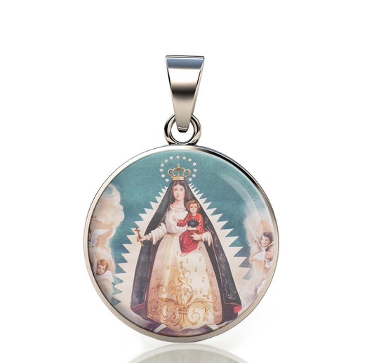 Our Lady Charity 925 Sterling Silver Round Pendant Christian Religious Medal Small 20mm