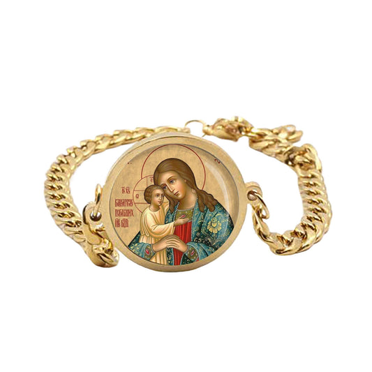 Our Lady Search of The Perishing Vzyskanie Pogibshih Curb Bracelet Gold or Silver tone Religious Jewelry Simple Chain