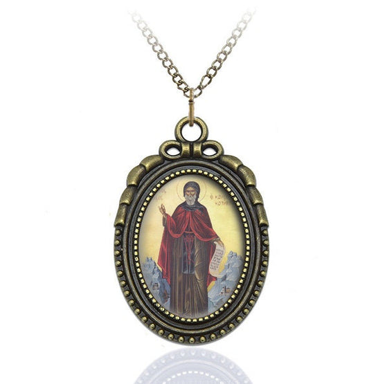 St Acacius Catholic Necklace Pendant Jewelry Medal Oval Brass Pendant Retro Style Charm