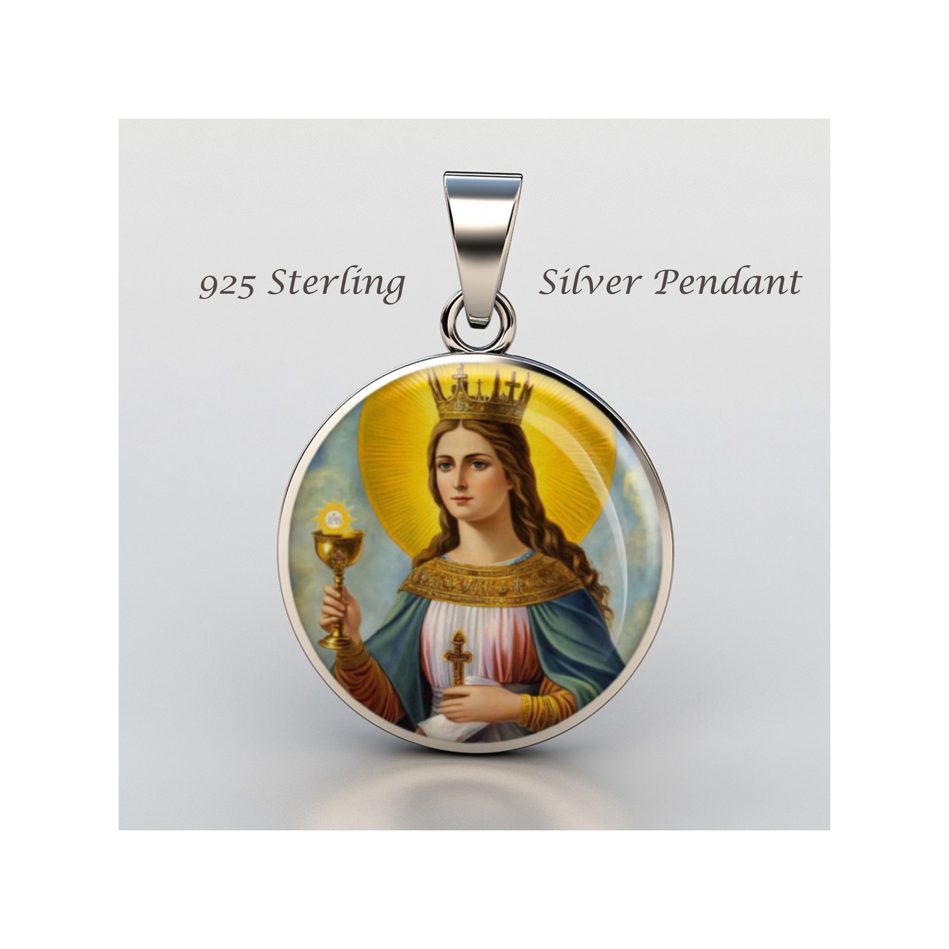 Saint Barbara Catholic sterling silver 925 Christian Medal Patron Pendant image 0