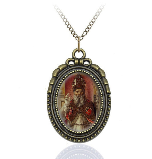 St Augustine of Hippo Orthodox Necklace Pendant Jewelry Medal Oval Style Charm Bronze