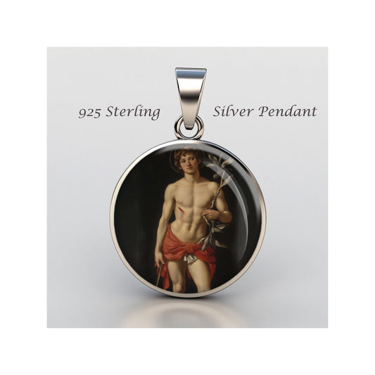 Saint Sebastian Religious Devotional sterling silver 925 Christian Medal Patron Pendant