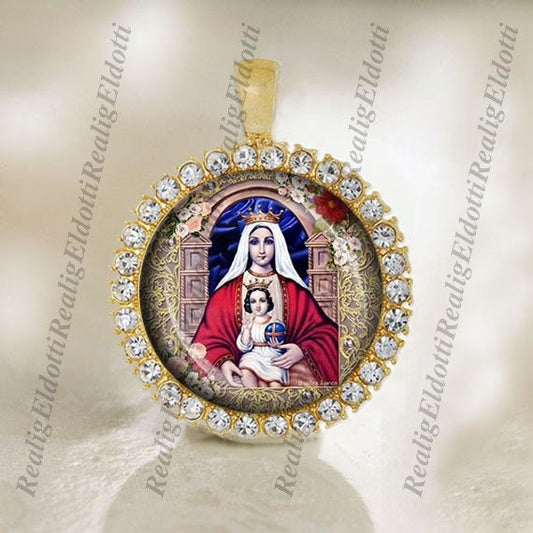 Our Lady Virgin Mary and Baby Jesus Christian Virgen de Coromoto Catholic Gold Tone Medal Pendant Jewelry