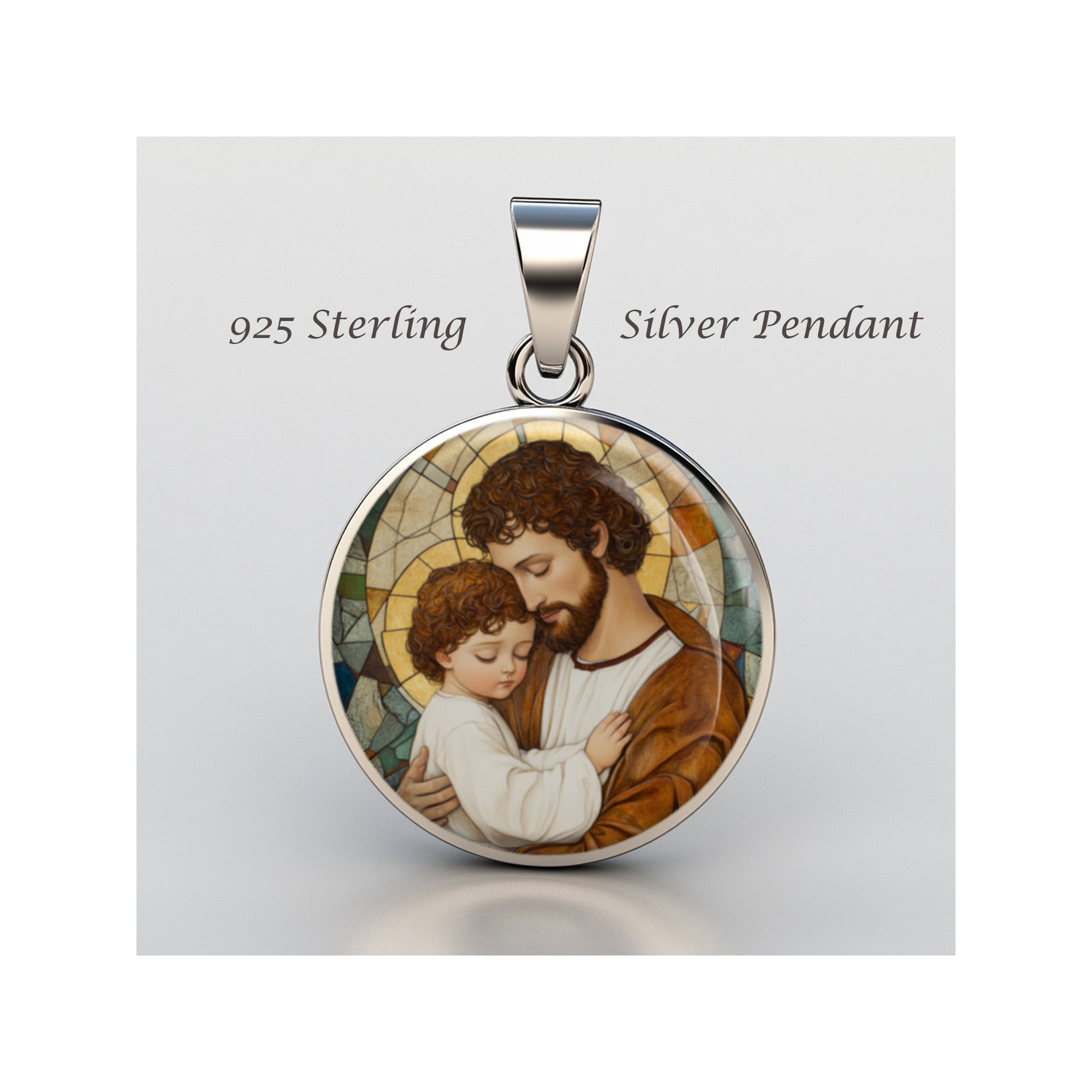 Saint Joseph Holding The Child Jesus In His Arms sterling silver 925 Medal image 0