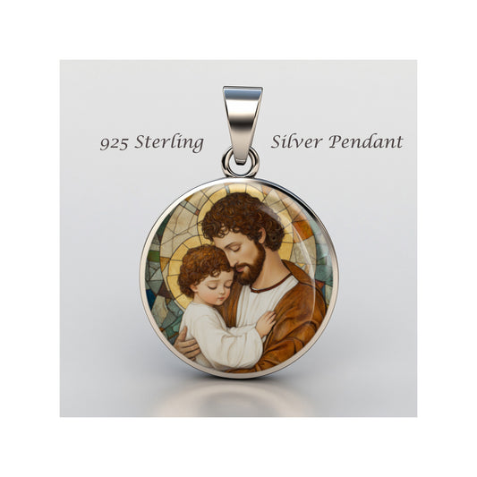 Saint Joseph Holding The Child Jesus In His Arms sterling silver 925 Medal image 0