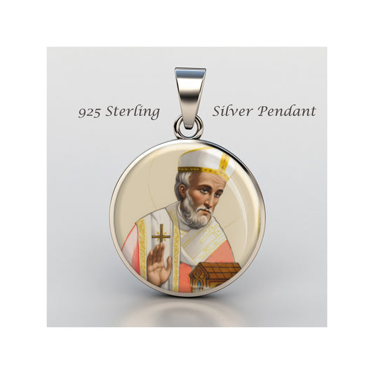 Saint Finbar Catholic sterling silver 925 Christian Medal Patron Pendant image 0