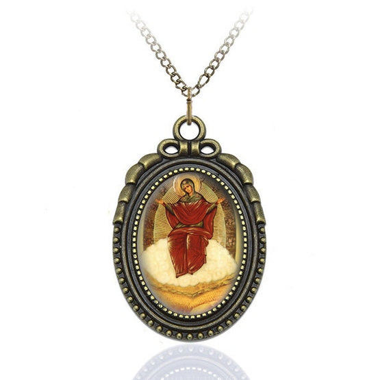 Virgin of Wheat Harvest Pendant Mary Provider of Bread Necklace Theotokos Sporitelnitsa Orthodox Oval Medal