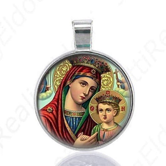 Our Mother of Perpetual Help Medal Christian Silvertone Pendant Jewelry Virgin Mary Jesus