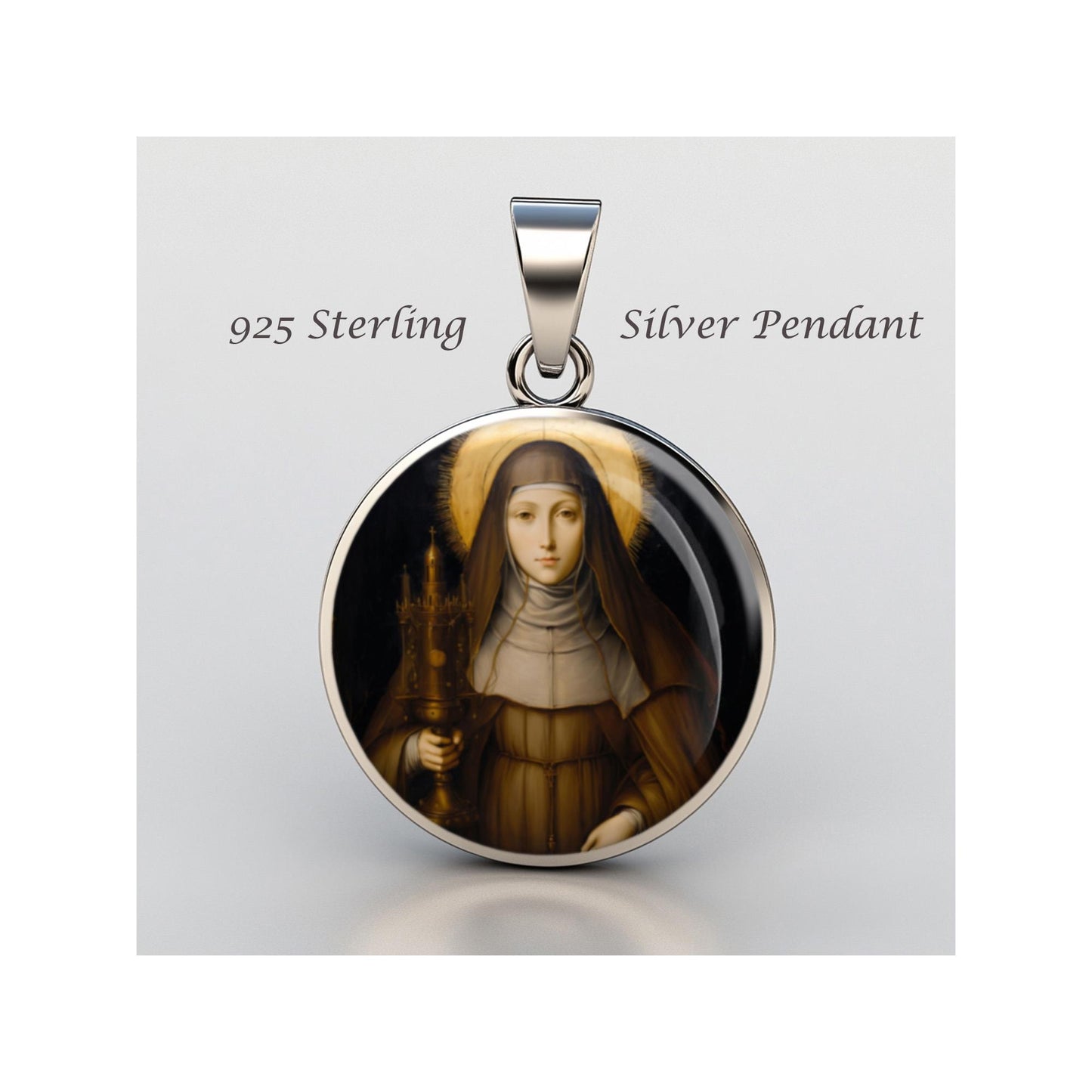 Saint Clare Religious Devotional sterling silver 925 Christian Medal Patron Pendant