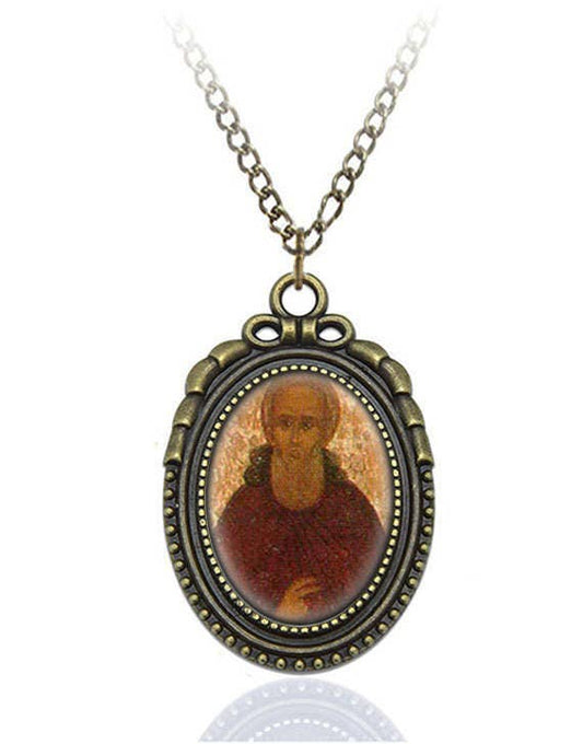 St Abraham of Rostov Monk Orthodox Necklace Bronze Medal w Chain Oval Pendant Orthodox Male Saint