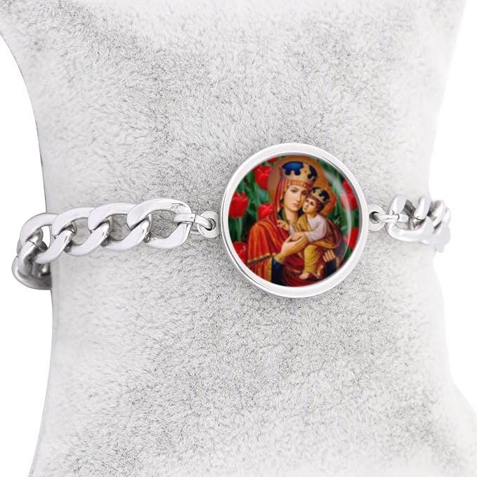 Our Lady Mary and Baby Jesus Catholic Curb Bracelet