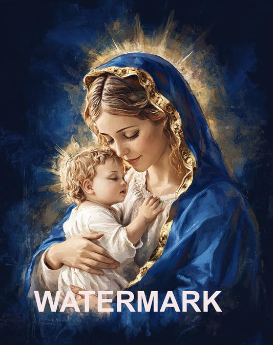 Oil painting of  Mother Mary holding baby Jesus Religious Art Digital Image image 0