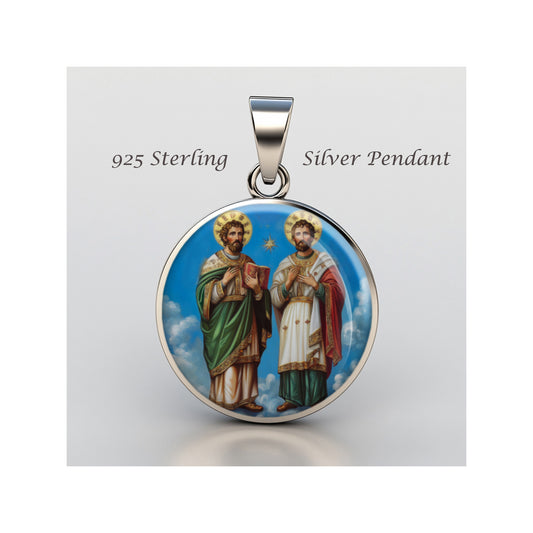 Saint Cosmas Damian Catholic sterling silver 925 Christian Medal Patron Pendant image 0
