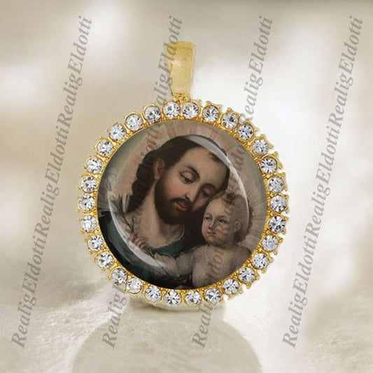 St Joseph and Baby Jesus Christian Catholic Gold Tone Medal