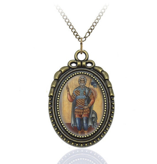 St Andrew the General Orthodox Necklace Pendant Jewelry Medal Oval Bronze  Style Charm