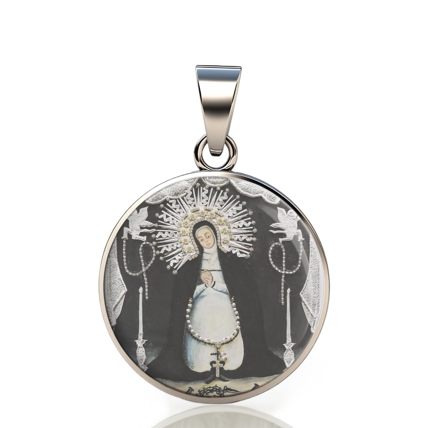 Our Lady Porta Vaga Soledad Catholic Mary 925 Sterling Silver Round Pendant Christian Religious Medal Small 20mm