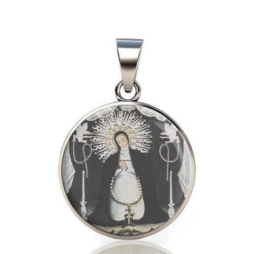 Our Lady Porta Vaga Soledad Catholic Mary 925 Sterling Silver Round Pendant Christian Religious Medal Small 20mm