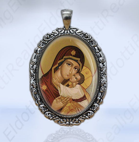 Theotokos Orthodox Icon Relgous Christian Medal Pendant Filigree Religious Jewelry