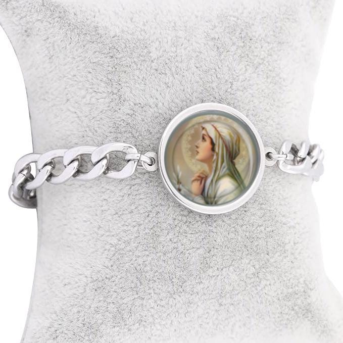 Our Lady Mental Peace Mary Curb Bracelet Gold or Silver tone Religious Jewelry Simple Chain