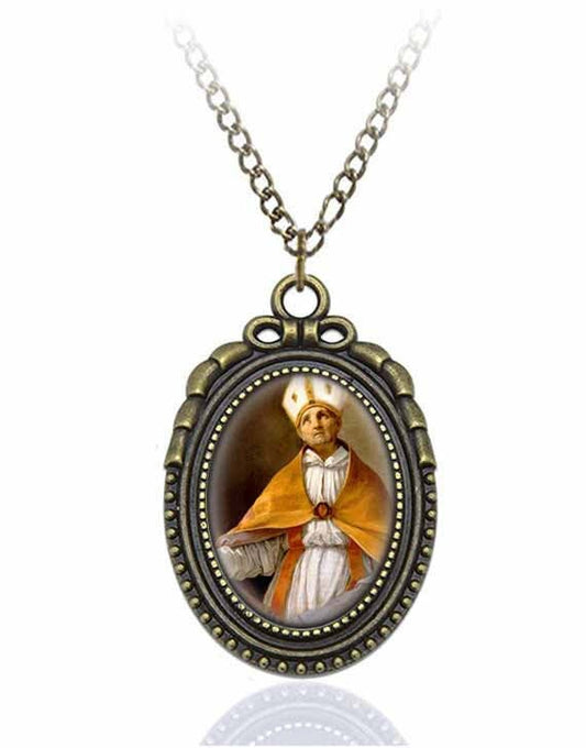 St Andrew Corsini friar and bishop Catholic Necklace Bronze Medal w Chain Oval Pendant Rare Saint