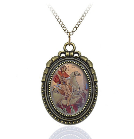 St George Roman Soldier Orthodox Necklace Bronze Warrior Saints Medal
