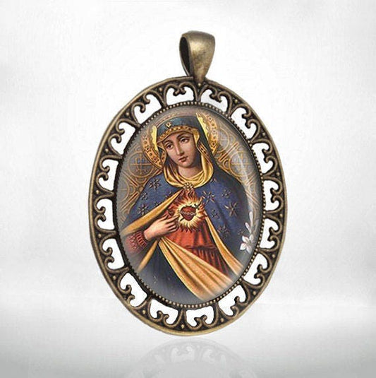 Religious Catholic Medal Pendant Jewelry Immaculate Heart of Vrgin Mary