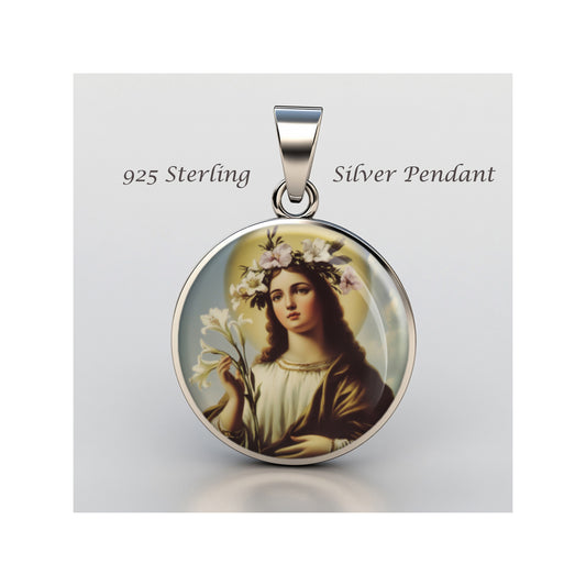 Saint Rosalia Catholic sterling silver 925 Christian Medal Patron Pendant image 0